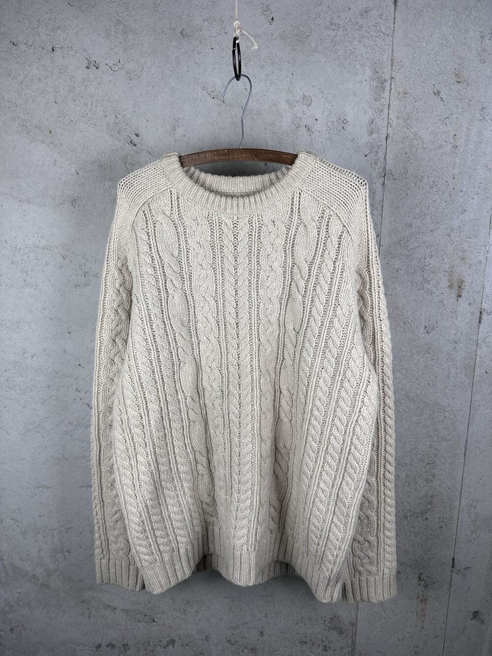 Duluth Trading Company Wool Blend Cream Fisherman Cable Knit Pullover Sweater L